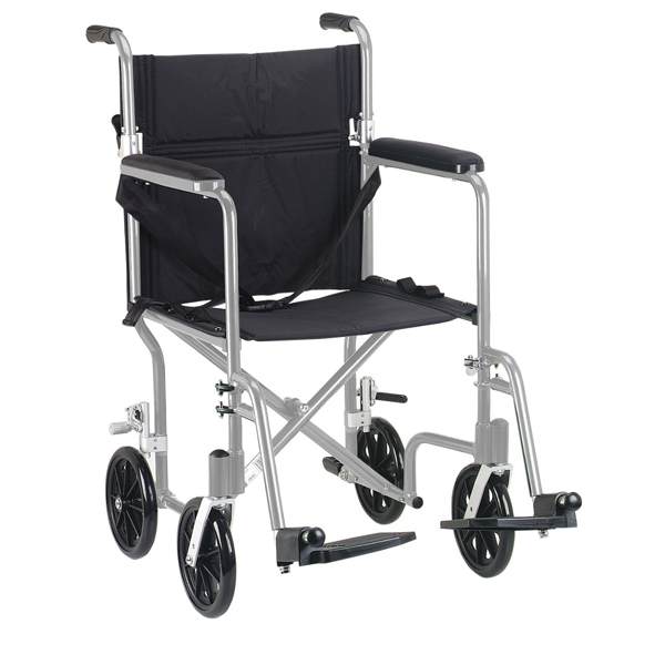 Flyweight Lightweight Transport Wheelchair - 19 Inch Silver - Click Image to Close